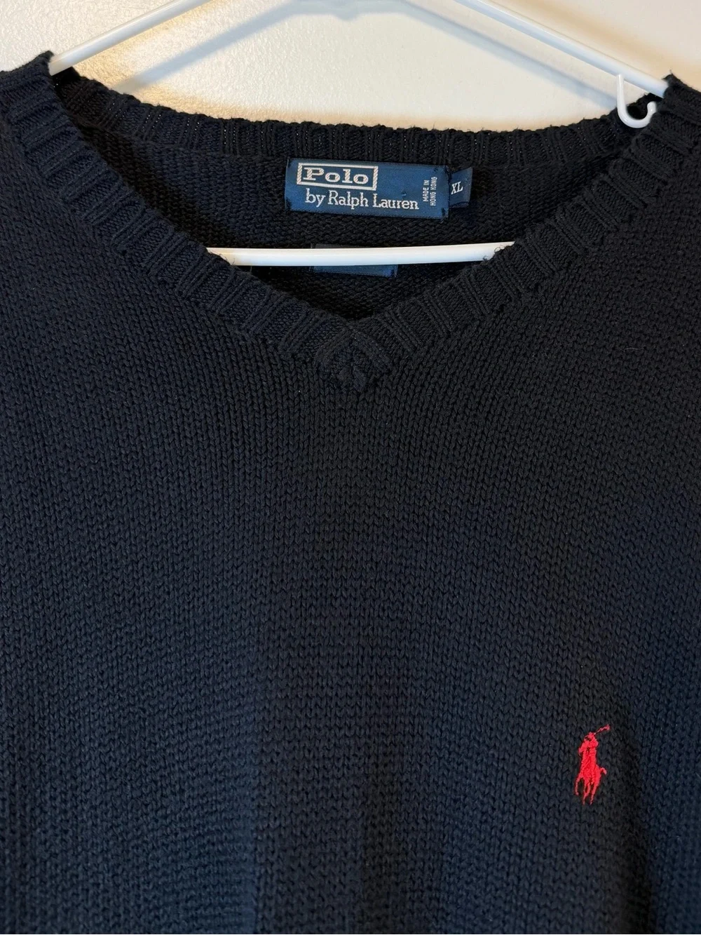 Polo by Ralph Lauren Black V-Neck Sweater with Red Pony chest logo Men’s XL